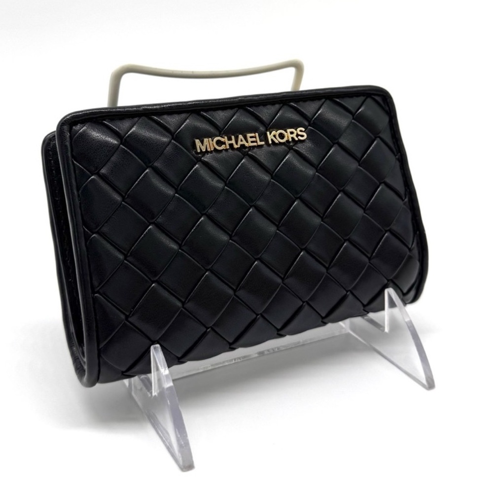 Michael Kors Medium Quilted Bifold Zip Chain Wallet Black - Picture 4 of 10